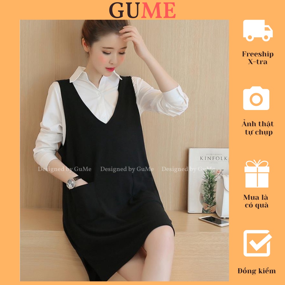 Đầm bầu công sở, Yếm bầu cổ tim túi ốp bụng, dáng suông, vải đẹp chuẩn form MYC 1051 ( Có Yếm Rời 169K))