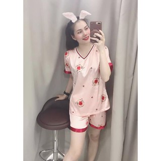 Pijama Đồ Mặc Nhà Lụa Áo Cổ Tim Quần Ngắn