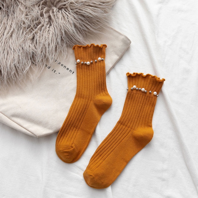 Xiangbao Vớ Cotton Cổ Thuyền Có Gân Đính Ngọc Trai Giả Ngọt Ngào Phong Cách Nhật Bản Cho Nữ