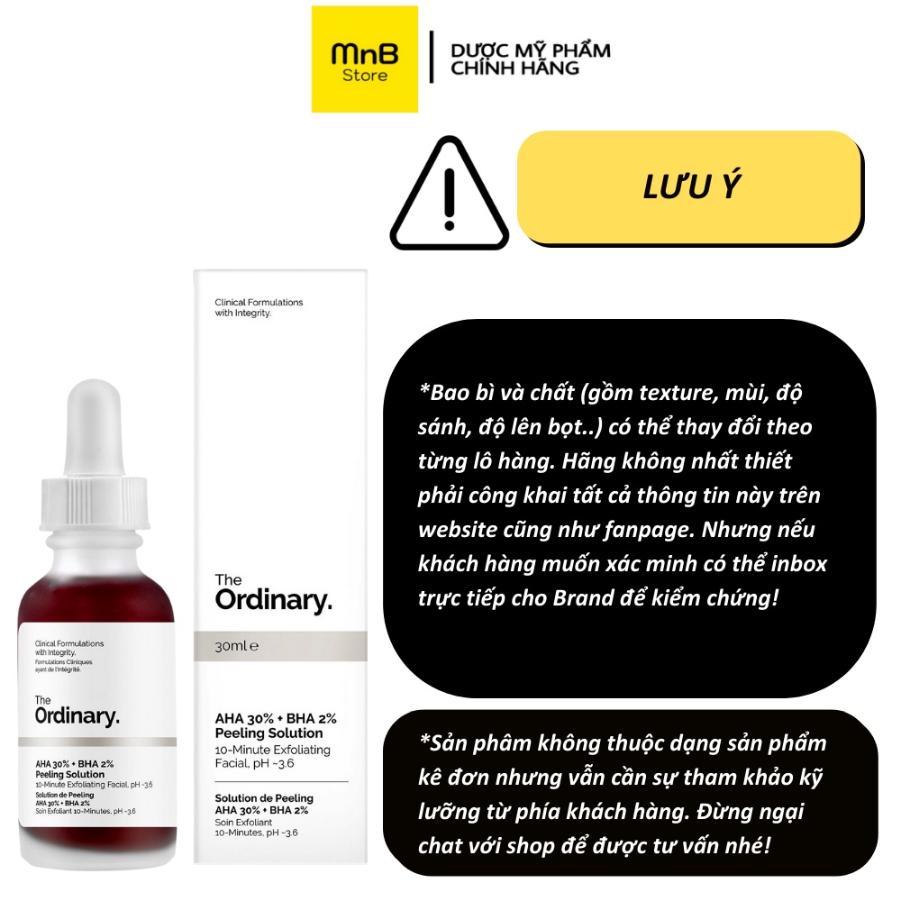 Serum The Ordinary AHA 30% + BHA 2% Peeling Solution, dưỡng da đều màu, giảm thâm mụn 30ml