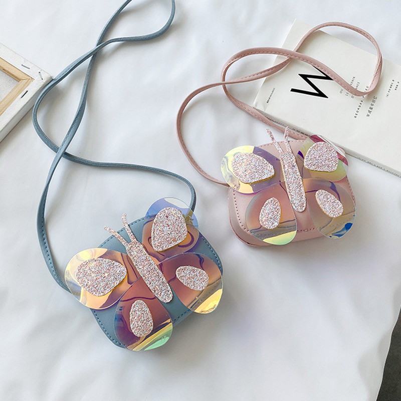 Túi đeo chéo da PU hình bướm dễ thương cho bé gái