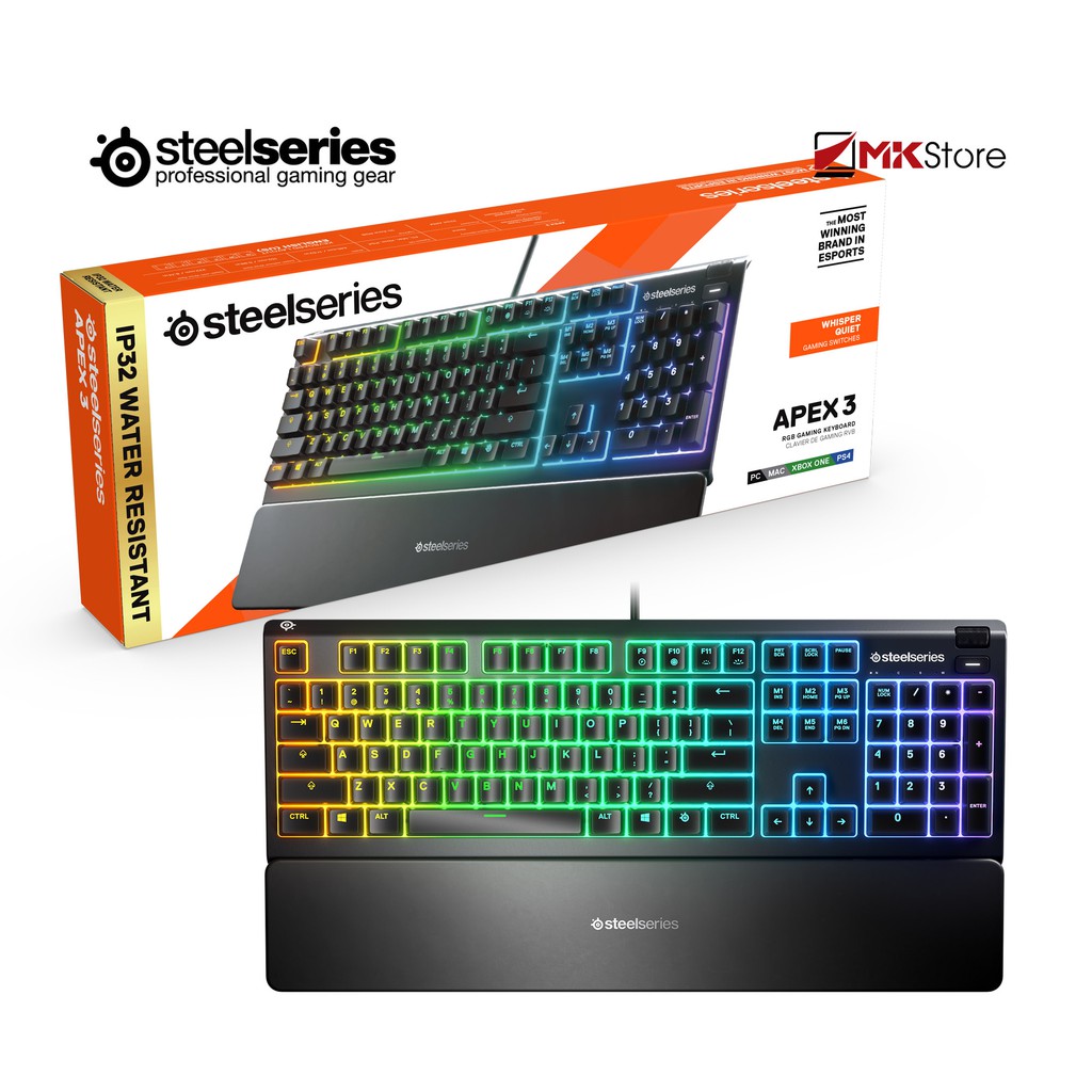 Bàn phím Gaming Steelseries Apex 3 RGB chống nước full size