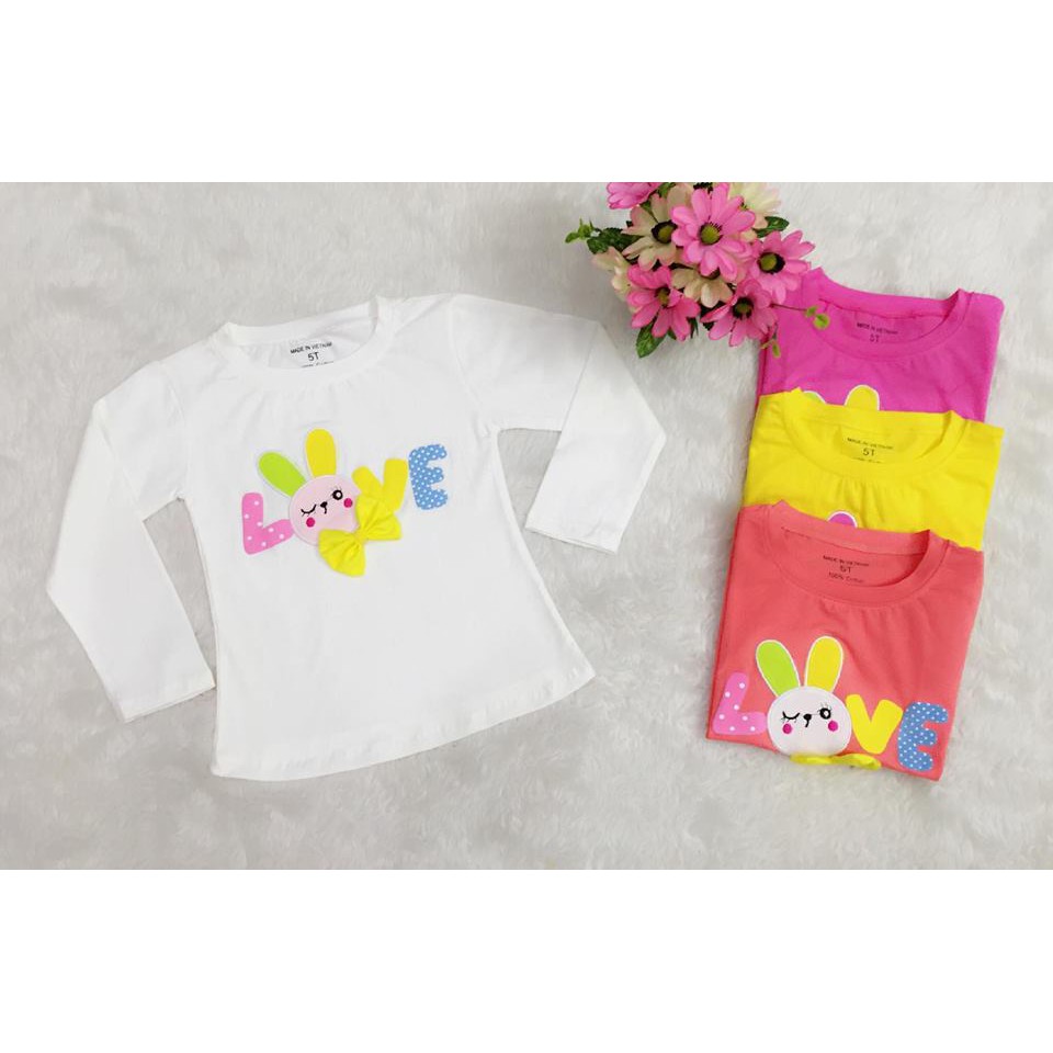 Áo thun cotton thỏ Love cho bé gái, Còn 1 size duy nhất màu hồng đào cho bé 2-3 tuổi (12-13kg)