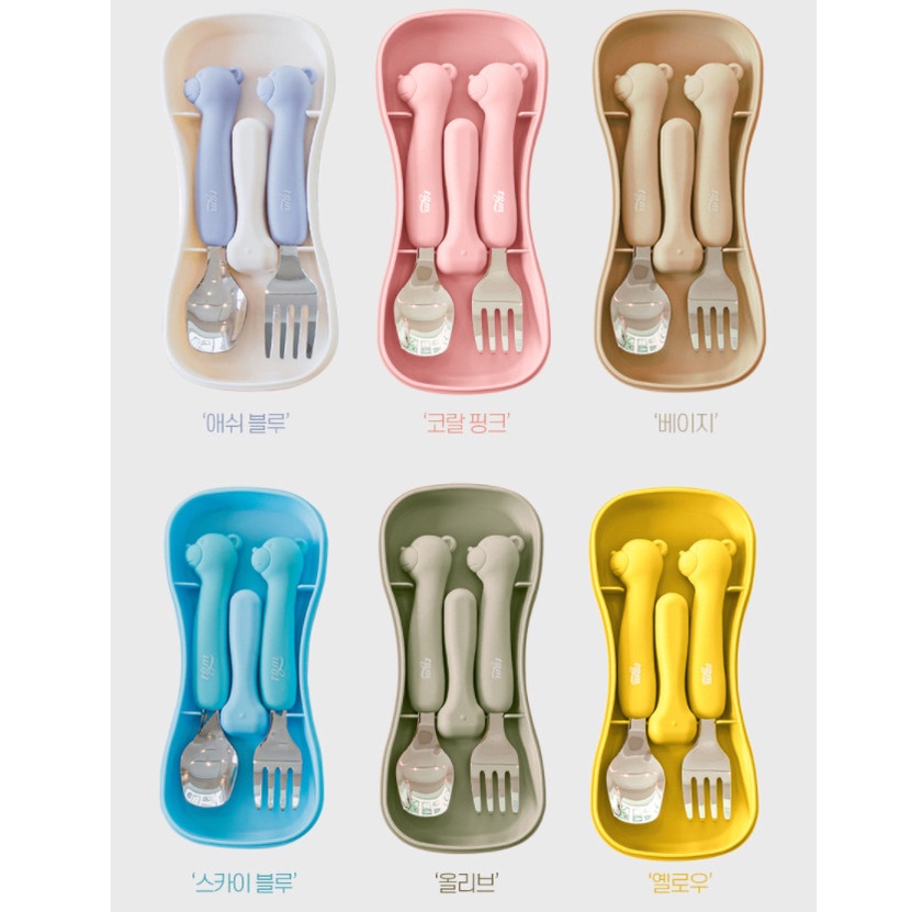 Set thìa dĩa Silicone SPOON & FORK cho bé chính hãng TGM - Made in Hàn Quốc |Thìa dĩa Silicon tập ăn cho bé