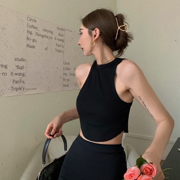 XIAO ZHAI NV QADCOL Áo Hai Dây Dáng Ôm Thiết Kế Độc Đáo Quyến Rũ