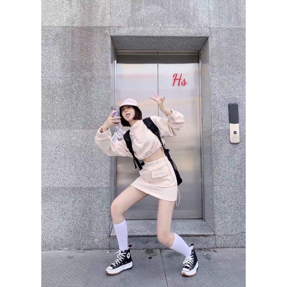 Sét váy croptop khuy cúc HSU1