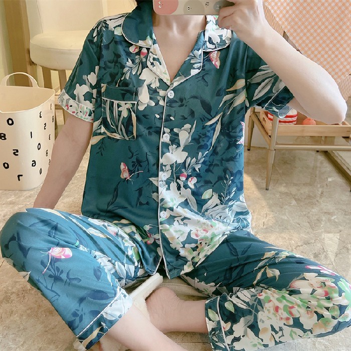 Bộ Đồ Ngủ Tay Ngắn Chất Liệu Cotton Thời Trang Xinh Xắn Cho Nữ