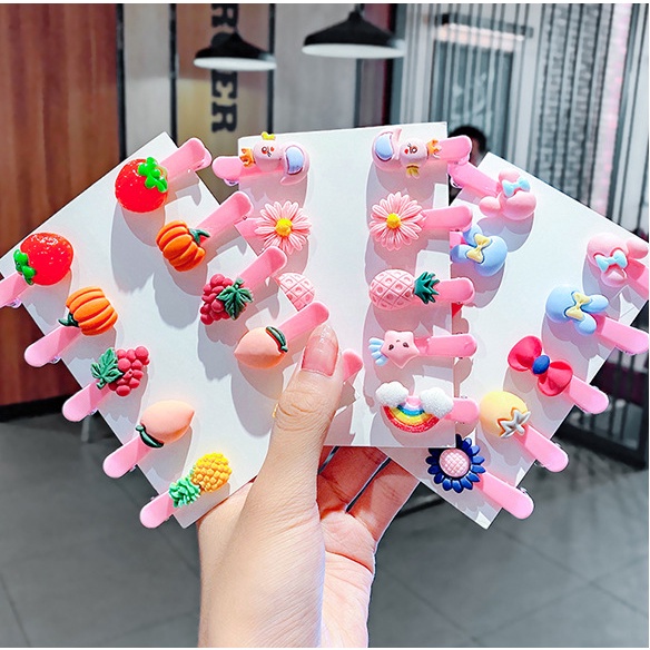 Set 10 Kẹp Tóc Mái Màu Hồng Đính Trái Cây Dễ Thương Cho Bé Gái - Dumi Shop