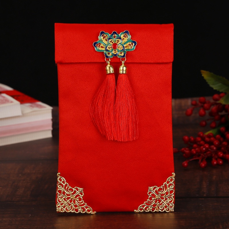 Lì xì vải gấm cao cấp, lì xì cưới, đặt mâm tráp hoạ tiết cô dâu, chú rể Bao Ngang / Bao Dọc Thêu Nổi Cao Cấp
