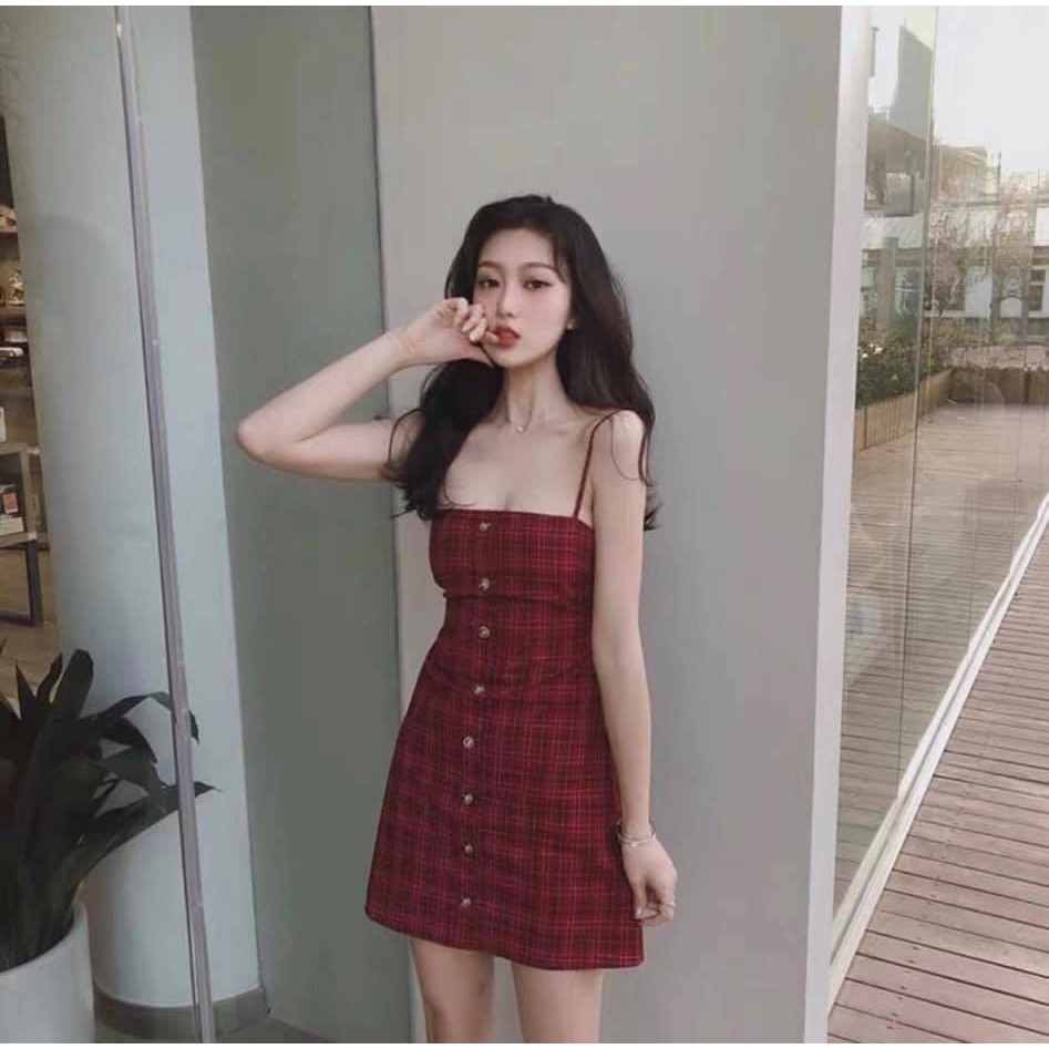 [CÓ VIDEO & HÌNH THẬT]Váy Hai Dây Kẻ Ô Quảng Châu Ulzzang Hàn Quốc Cực Xinh Giá Rẻ