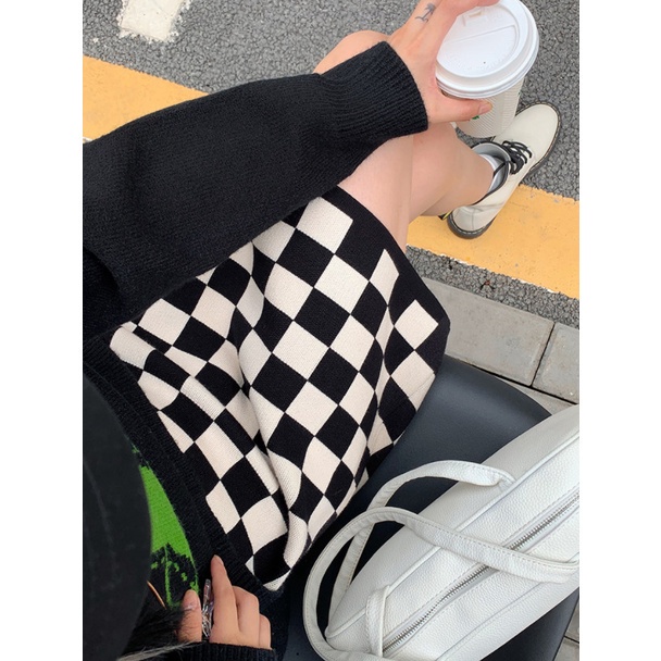 Chân váy dệt kim lưng cao dáng rộng phong cách Hàn Quốc