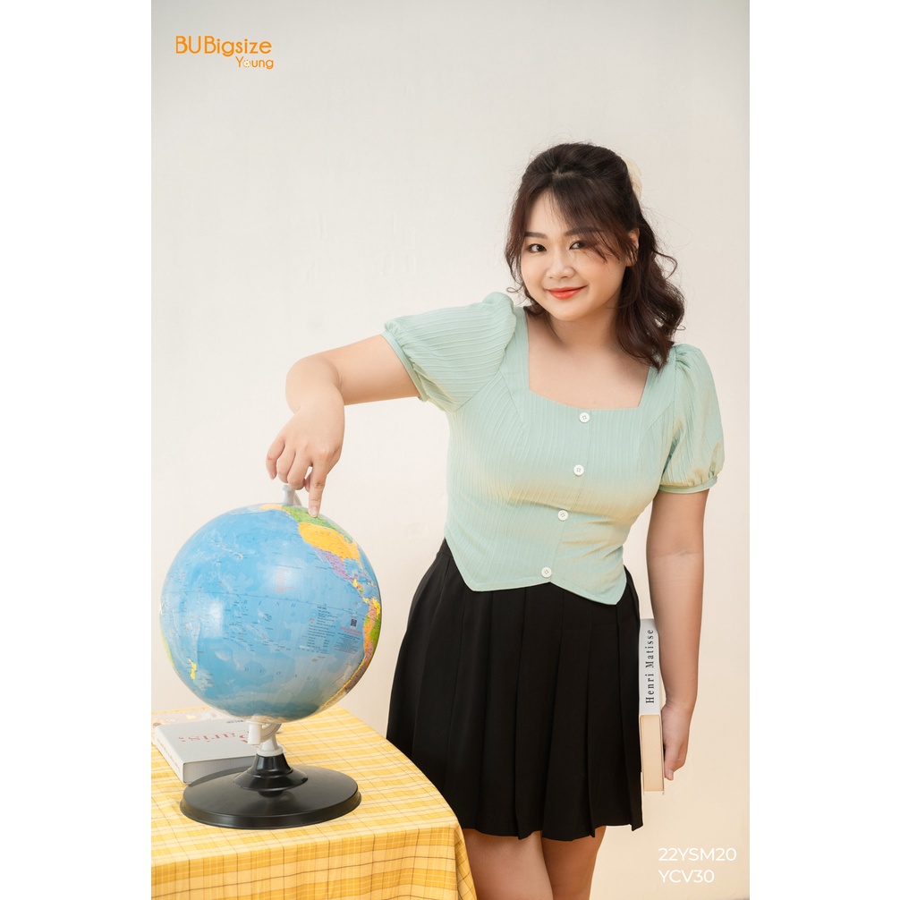 Áo cổ vuông cúc giữa gấu ziczac BIGSIZE (55kg đến 95kg) - 22YSM20 - [BU Bigsize Young]