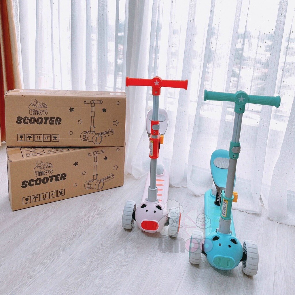 Xe Scooter Umoo Heo cao cấp cho bé 2021, có đèn phát sáng