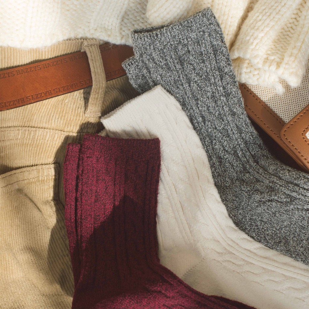 SOFT PILLOW KNIT SOCKS - Tất vớ len cao cổ nữ vặn thừng siêu mềm mại êm ái, phù hợp mùa đông, nhập khẩu Hàn Quốc
