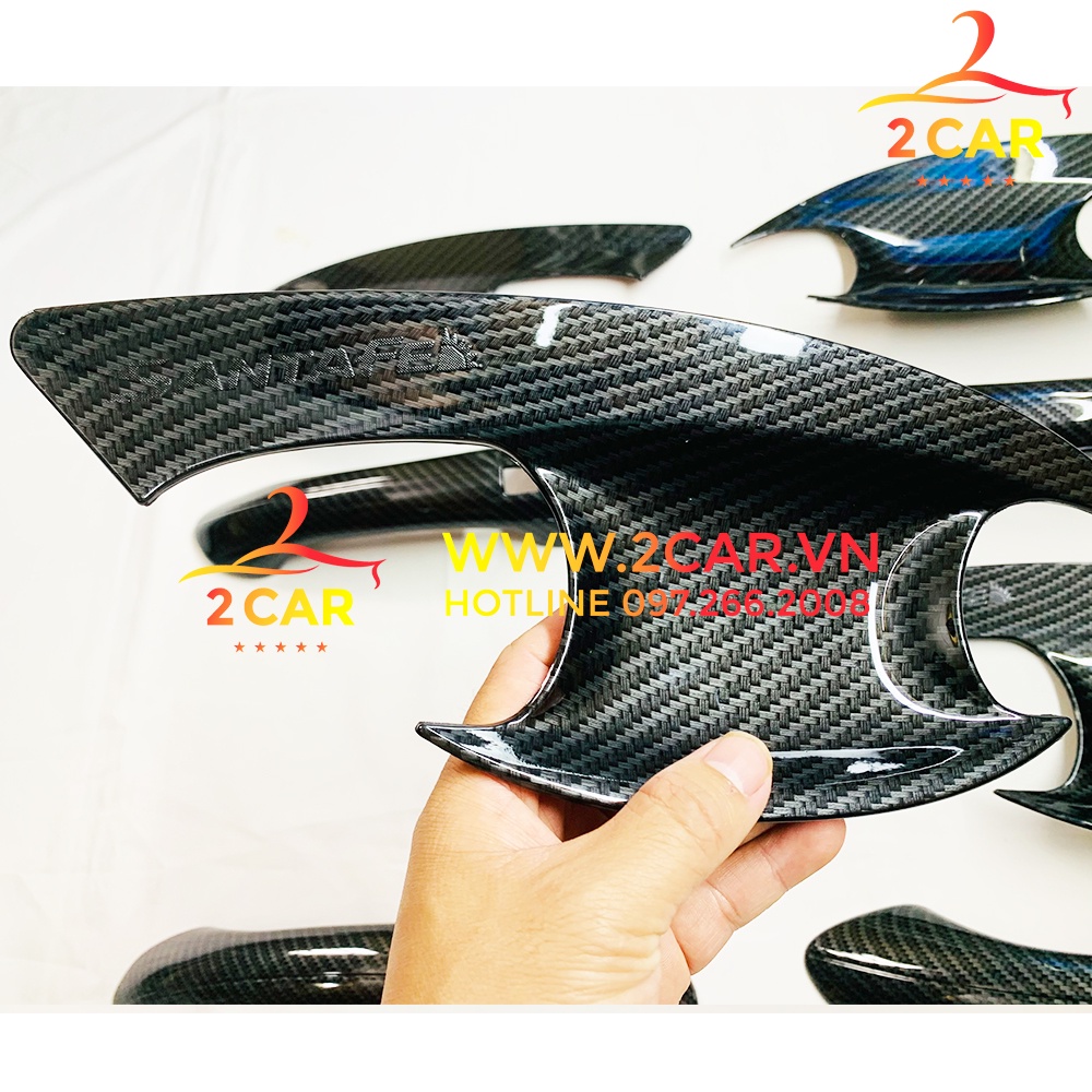 Ốp tay nắm, hõm cửa Huyndai Santafe 2019-2021 chất liệu nhựa Vân Carbon cao cấp