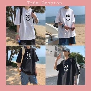 Áo phông tay lỡ in hình mặt cười , áo thun nam nữ unisex freesize
