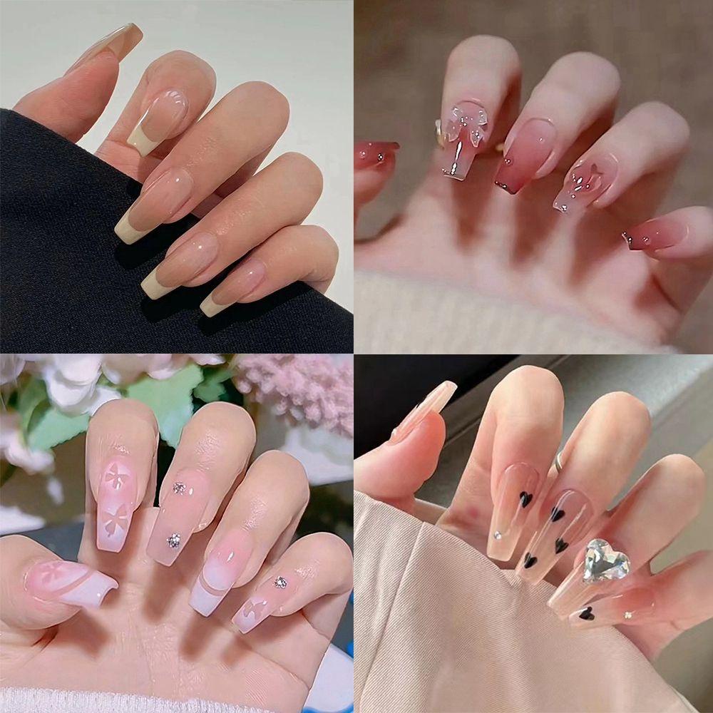 Bộ 24 Móng Tay Giả Phủ Toàn Diện Đính Kim Tuyến Lấp Lánh Có Thể Tháo Rời