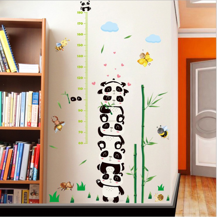 Decan dán tường thước đo chiều cao ⚡ FREESHIP ⚡ Gấu trúc ngộ nghĩnh dễ thương có keo sẵn AmyShop