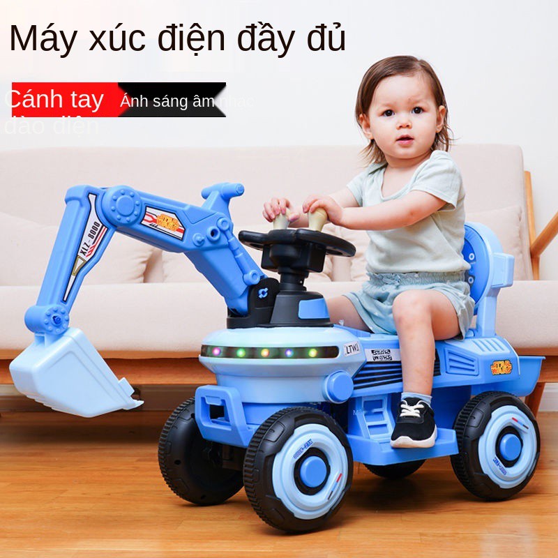 Máy xúc cho trẻ em có thể ngồi và lái xe đồ chơi điện cỡ lớn, xúc, móc, tay ga, kỹ thuật bé trai gái