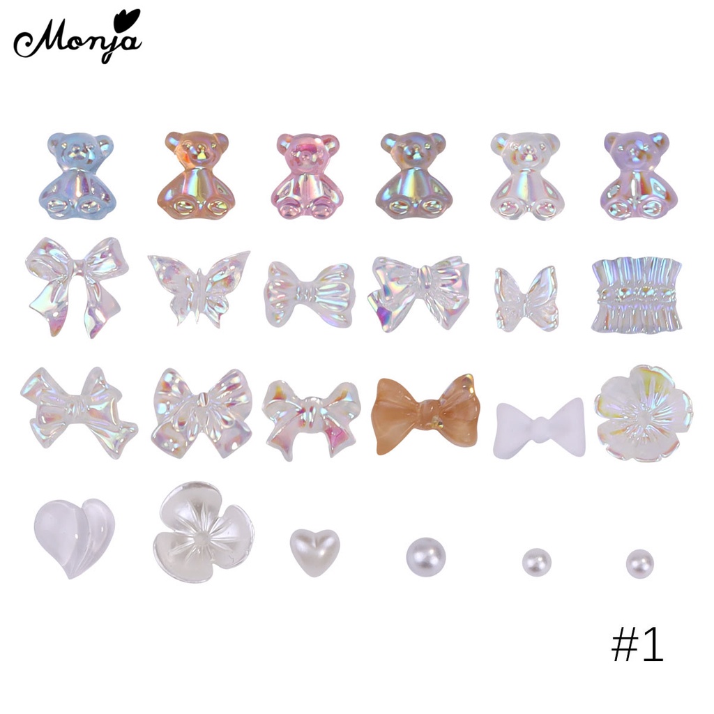 MONJA Túi 100 phụ kiện hình gấu/ bướm/ ngôi sao 3D dùng trang trí móng tay