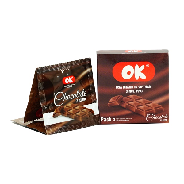 Bao cao su chất lượng cao OK hương Chocolate - hộp 3 chiếc