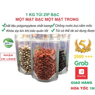 Túi zip bạc một mặt trong 1 mặt bạc, 1kg túi zip bạc đáy đứng đựng bảo quản thực phẩm cao cấp