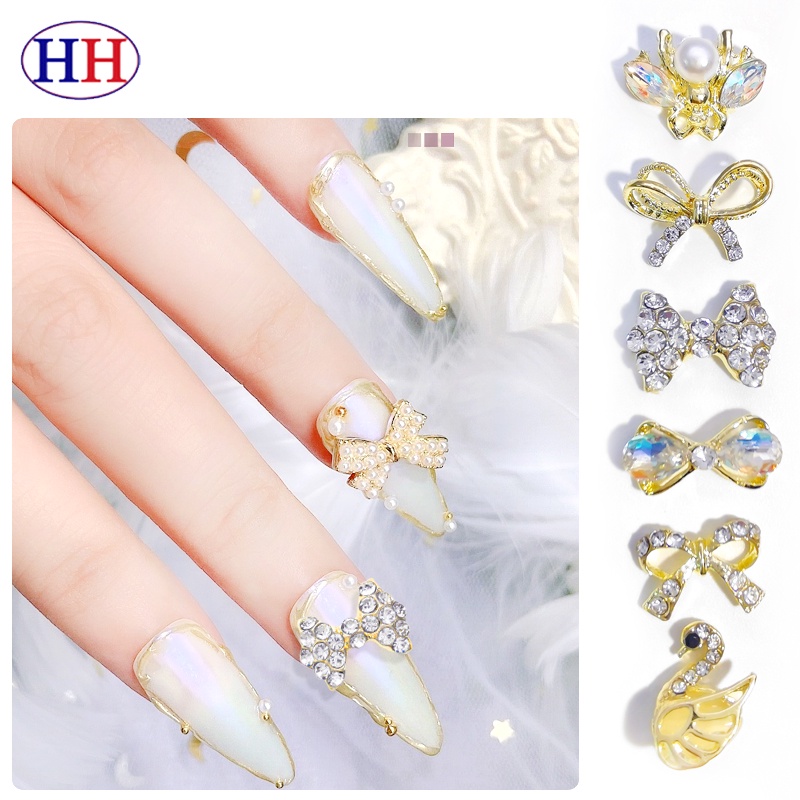 Miếng Dán Trang Trí Móng Tay Hình Thiên Nga Đính Đá Nhiều Màu Sang Trọng