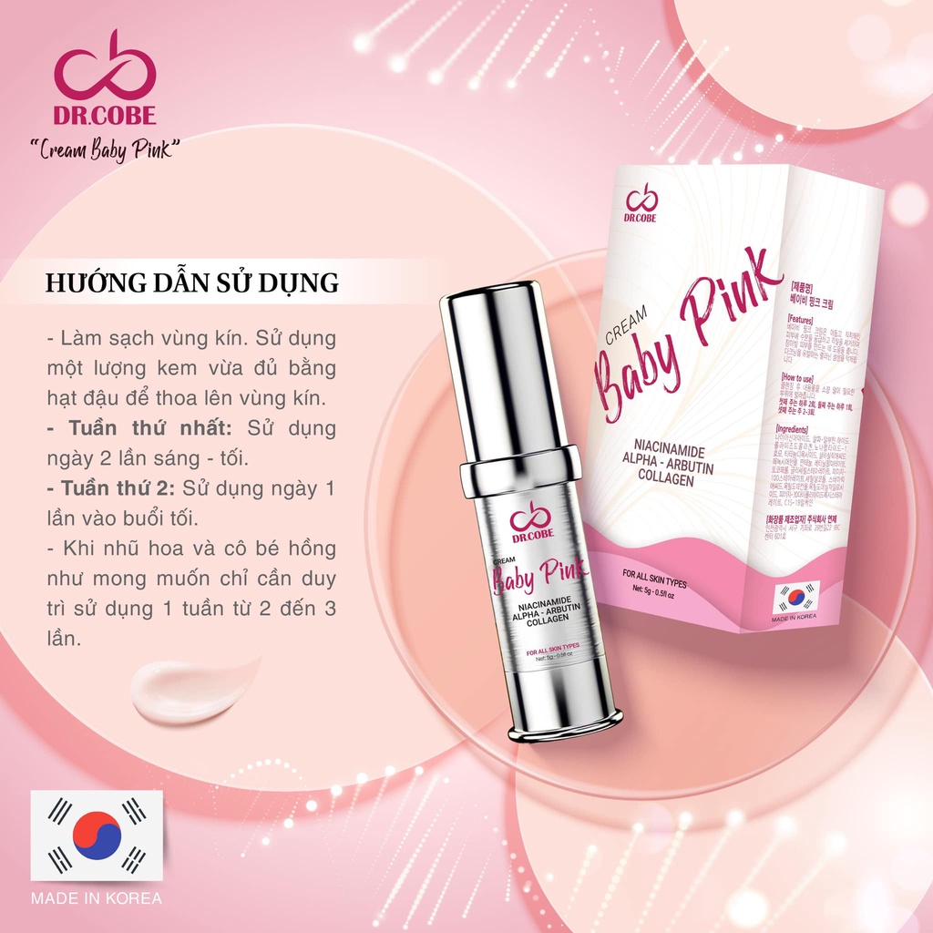 Kem làm hồng nhũ hoa, làm hồng vùng kín, BIKINI BABY PINK nhập khẩu chính hãng Hàn Quốc DR.COBE Lọ 5ml