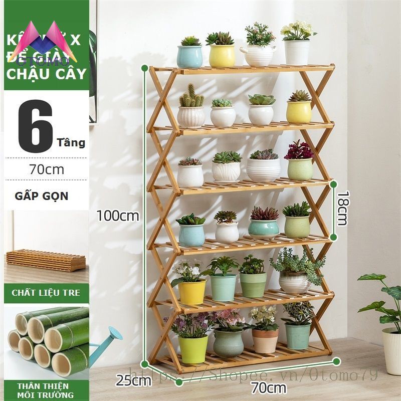 Giá Để Giày Dép Chữ X, Kệ Để Chậu Cây Bằng Gỗ Tre Cao Cấp
