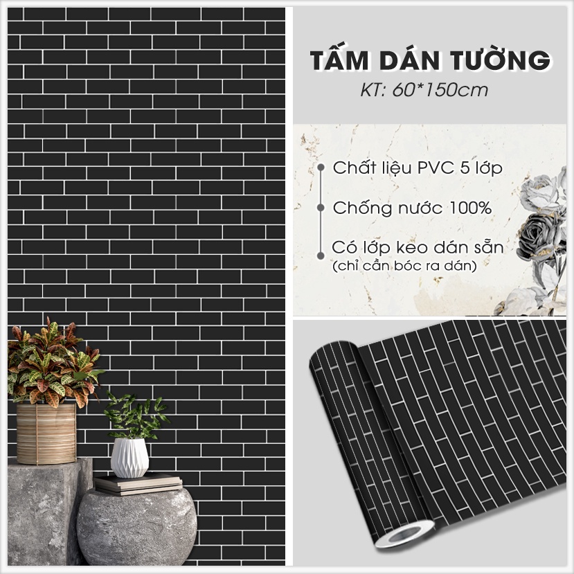 Decal Dán Tường Giả Gạch Chống Thấm Nước Cao Cấp - Giấy Dán Tường Chống Bụi Bẩn Dễ Lau Chùi Vệ Sinh