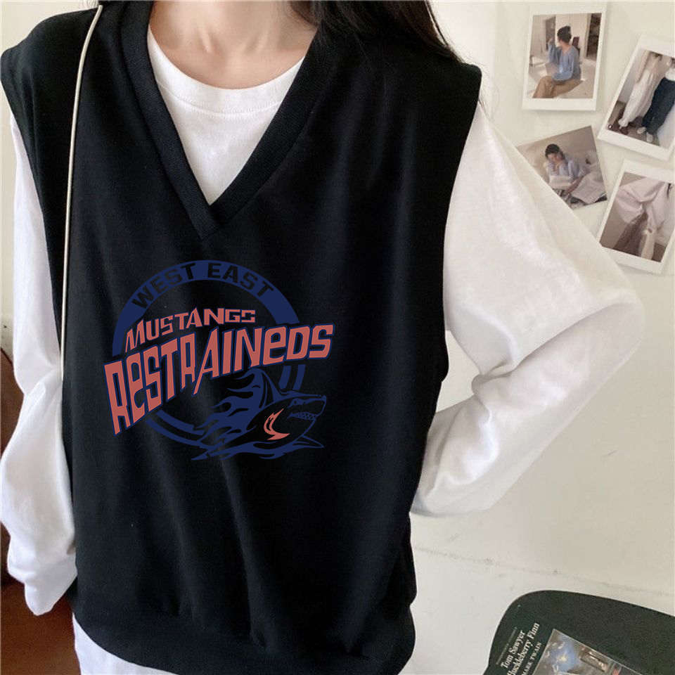 Áo cổ V không tay dáng rộng kiểu Hàn Quốc xinh xắn cho bạn nữ