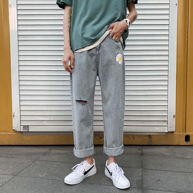 Fashionable Fashionable Chrysanthemum Printed Jeans For Men | BigBuy360 - bigbuy360.vn