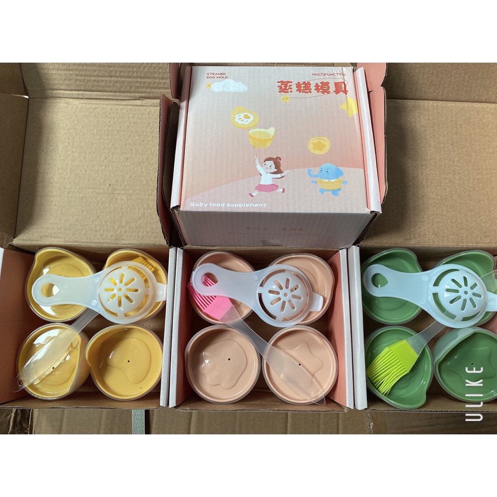 [Loại đẹp 2022] Bộ 4 khuôn hấp bánh, hấp trứng có nắp cho bé ăn dặm