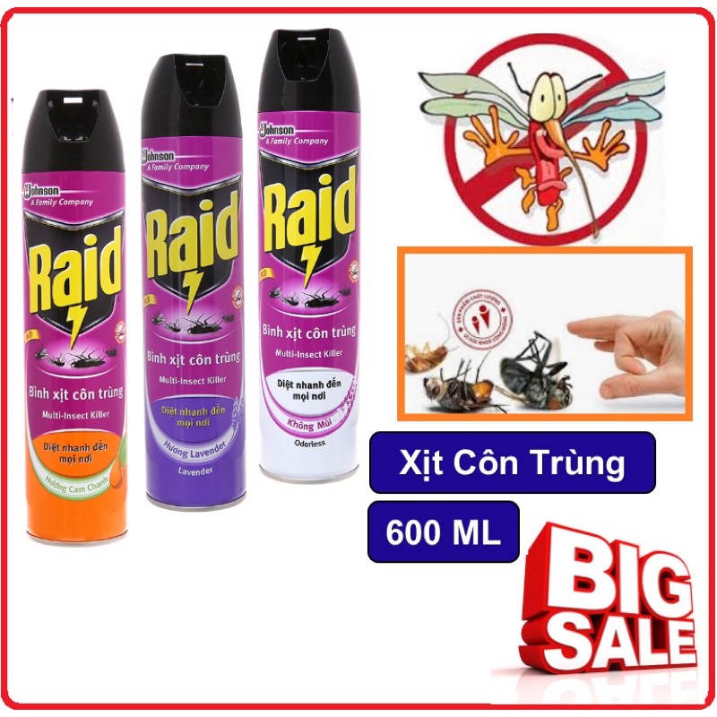 Xịt côn trùng RAID không mùi 600ml - Hàng chính hãng DKSH Việt Nam.