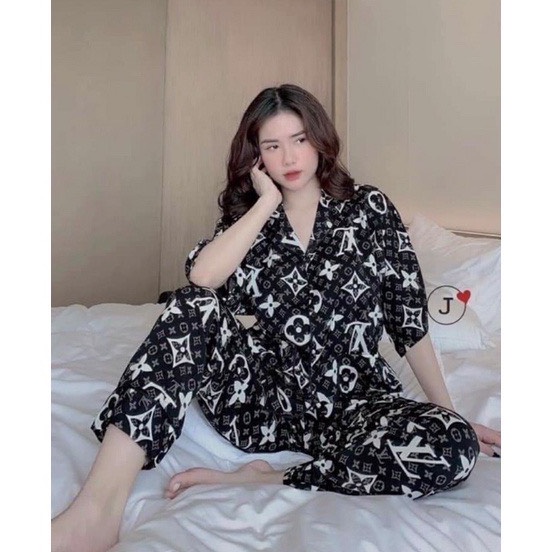[ FREESHIP MAX ] Set Bộ Pijama Nữ Cộc Tay Siêu Hot Đồ Bộ Pijama LV Đại Nam Nữ Mặc Bộ Đồ Ngủ Nam Nữ L