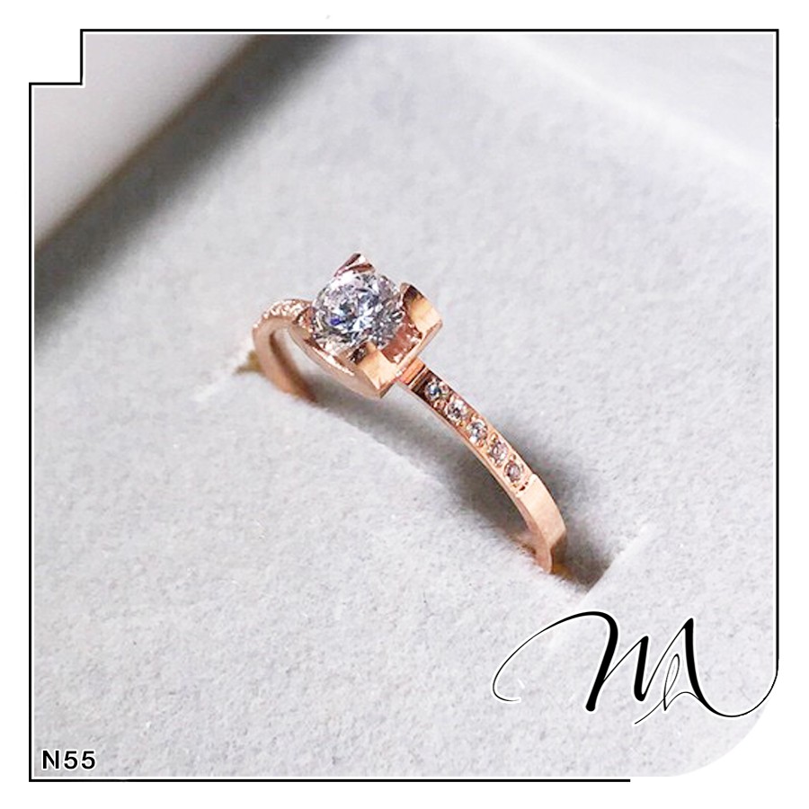 Nhẫn Titan nữ đính đá vuông độc đáo sang trọng bền màu - Măng's House N55