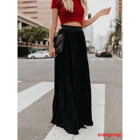 Chân Váy Chiffon Dài Xếp Ly Lưng Cao Thời Trang Cho Nữ