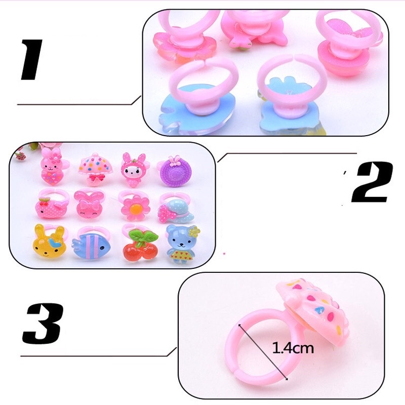 Hộp 50 Chiếc Nhẫn Nhựa Hình Ngộ Nghĩnh Đáng Yêu Cho Bé Gái