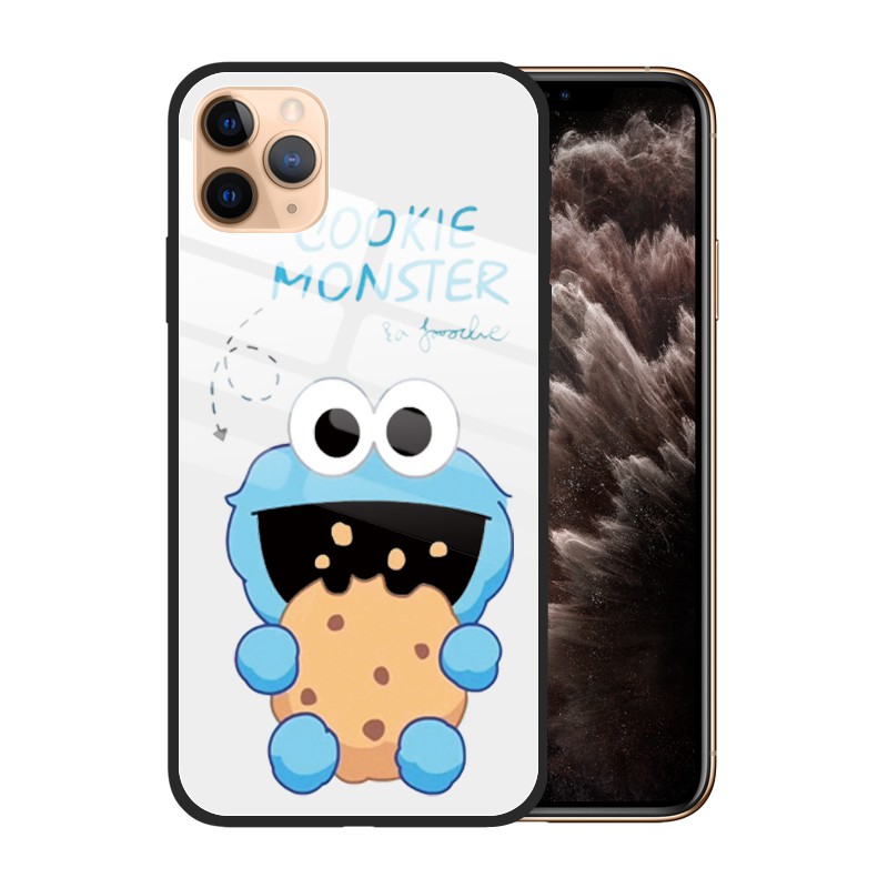 Ốp Điện Thoại Kính Cường Lực In Hình Elmo Cookie Monster Cho Iphone 12 11 Pro Max Xs Xr X 8 7 Plus Iphone Se 2020 6s