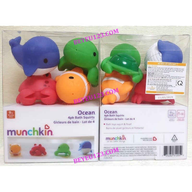 Bộ 4 sinh vật biển đồ chơi nhà tắm an toàn cho bé Munchkin - MK31205