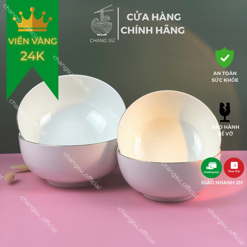 Bát ô tô viền vàng thật 12k kiểu Hàn khum bầu sứ Minh Châu