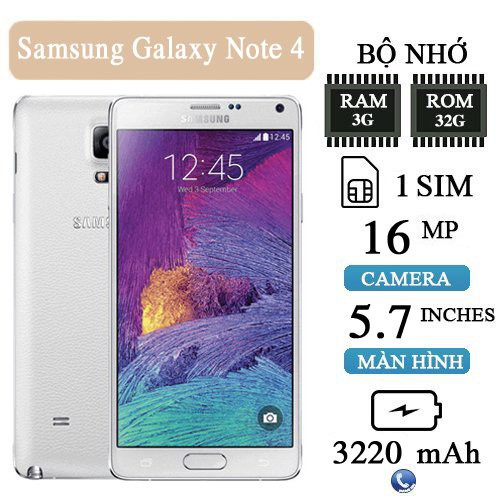 Điện thoại Samsung Galaxy Note 4 Ram3/32 chính hãng, Chiến game mượt, nghe nhạc, xem phim ngon - Tặng Kèm Pin Mới 100%