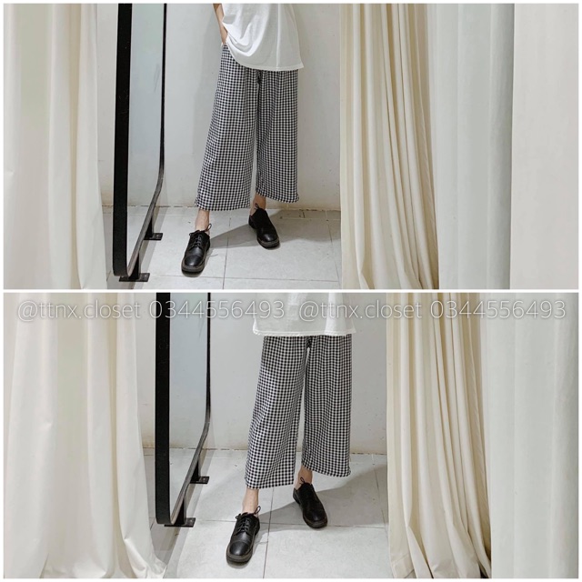 Quần culottes kẻ caro chất linen tuyệt đẹp