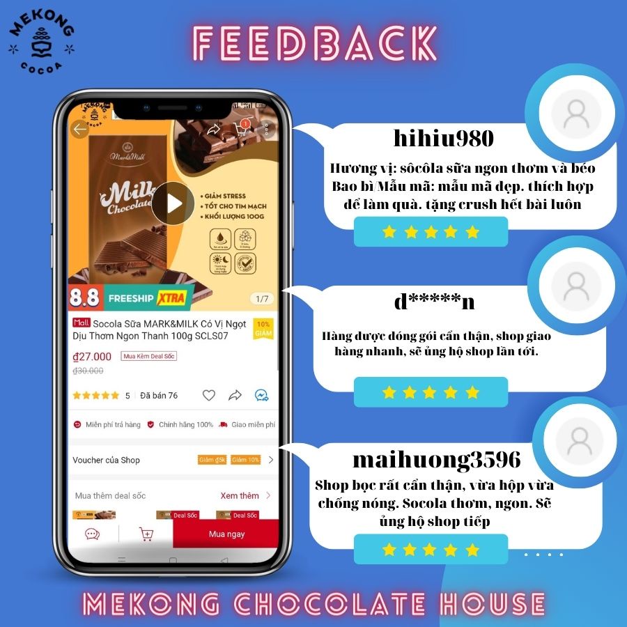 Socola Sữa MARK&amp;MILK Có Vị Ngọt Dịu Thơm Ngon Thanh 100g SCLS07