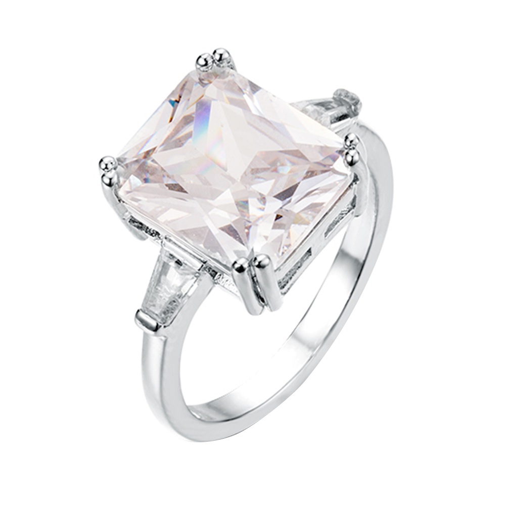 Nhẫn Đính Hôn Đính Đá Zircon Vuông Tinh Tế Cho Nữ