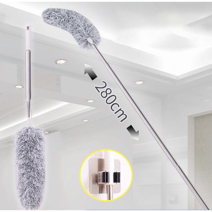Chổi Quét Trần Bằng Sợi Vải Siêu Nhỏ Inox Cán Dài Cao Cấp Đầu Chổi Linh Hoạt