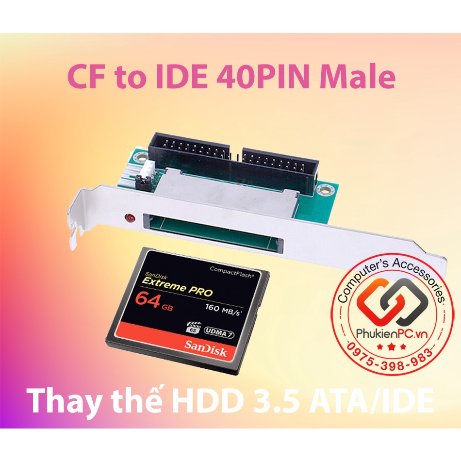 Adapter chuyển đổi thẻ nhớ CF sang IDE 40pin 3.5 inch chân đực gắn vỏ case, dùng cho máy tính PC máy công nghiệp CNC PLC