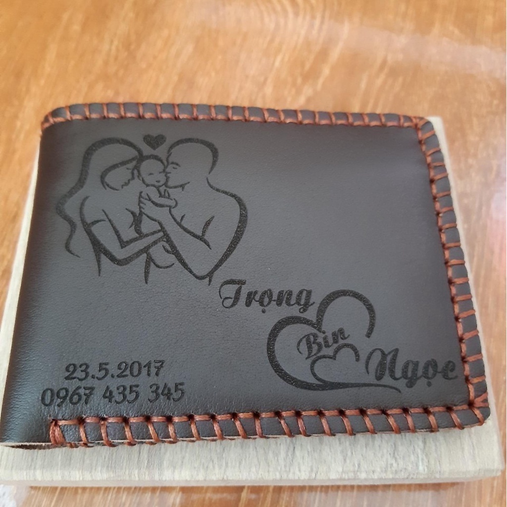 Bóp da bò BYL/Ví Nam Da Bò Khắc Hình/Ví khắc tên/Ví nam/Ví ngang/Ví khắc tên