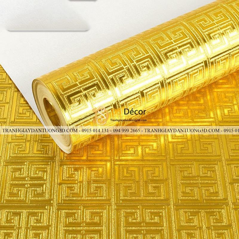 Giấy Dán Tường Móc Vuông Mạ Vàng Dán Phòng Thờ, Đền, Chùa