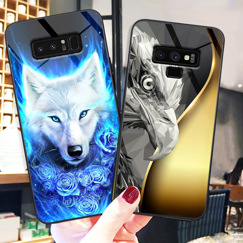 Ốp lưng kính CƯỜNG LỰC Samsung note8 . s9 plus (s9+) in hình rồng sói